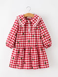 Load image into Gallery viewer, Christmas Tree Embroidered Plaid Girls Ruffle Collar Dress