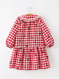 Load image into Gallery viewer, Christmas Tree Embroidered Plaid Girls Ruffle Collar Dress