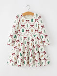 Load image into Gallery viewer, Christmas Bow and Gingerbread Print Girls Twirl Dress