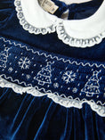 Load image into Gallery viewer, Girls Christmas Navy Velvet Smocked Top And Bloomers Outfit