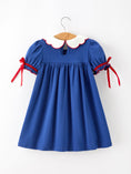 Load image into Gallery viewer, Christmas Santa Embroidery Blue Petal Collar Dress