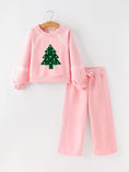 Load image into Gallery viewer, Christmas Tree Appliqué Girls Pink Sweatshirt And Pants Set