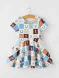 Load image into Gallery viewer, Western Horse Patchwork Print Girls Short Sleeve Twirl Dress