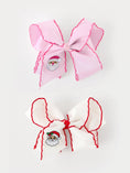 Load image into Gallery viewer, Girls' Christmas Santa Embroidered 6.25" Hair Bow – White/Pink