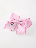 Load image into Gallery viewer, Girls' Christmas Santa Embroidered 6.25" Hair Bow – White/Pink