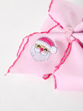 Load image into Gallery viewer, Girls' Christmas Santa Embroidered 6.25" Hair Bow – White/Pink