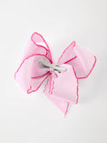 Load image into Gallery viewer, Girls' Christmas Santa Embroidered 6.25" Hair Bow – White/Pink