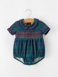 Load image into Gallery viewer, Christmas Baby Boys Plaid Smocked Peter Pan Collar Bubble Romper