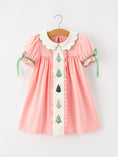 Load image into Gallery viewer, Christmas Girls Pink Christmas Tree Embroidered Ruffle Dress