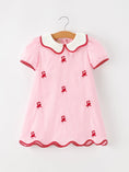 Load image into Gallery viewer, Christmas Girls Pink Candy Cane Embroidered Peter Pan Collar Dress