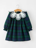 Load image into Gallery viewer, Christmas Girls Green & Navy Plaid Embroidered Collar Dress