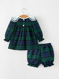 Load image into Gallery viewer, Christmas Girls Green & Navy Plaid Embroidered Bloomer Set