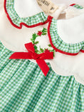 Load image into Gallery viewer, Baby Girls Christmas Green Plaid Embroidered Dress Top & Bloomer Set