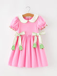 Load image into Gallery viewer, Girls Christmas Pink Bow & Christmas Tree Peter Pan Collar Dress