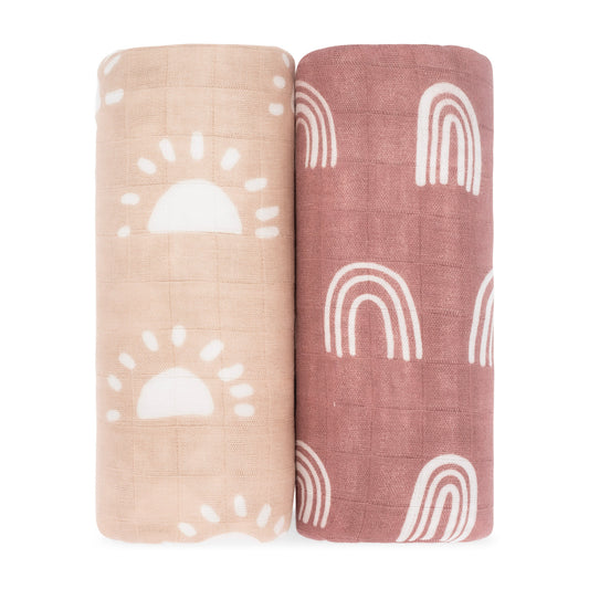 Muslin Swaddle Blanket in Sun & Rainbow, 2 Pack
