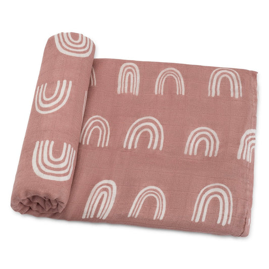 Muslin Swaddle Blanket in Mauve Rainbow, 1 Pack