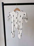 Load image into Gallery viewer, Bamboo Zip Pajamas | White & Black Lightning Bolt
