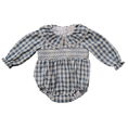 Load image into Gallery viewer, Blue Plaid Ruffle Collar Bubble Romper