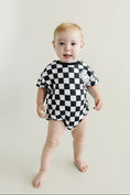 Load image into Gallery viewer, Short Sleeve Bubble Romper | Checkered Smiley Black