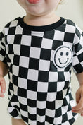 Load image into Gallery viewer, Short Sleeve Bubble Romper | Checkered Smiley Black