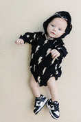 Load image into Gallery viewer, Hooded Bubble Romper | Black Bolts