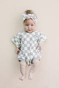 Load image into Gallery viewer, Short Sleeve Bubble Romper | Checkered Smiley Latte