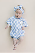 Load image into Gallery viewer, Short Sleeve Bubble Romper | Checkered Smiley Blue