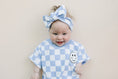 Load image into Gallery viewer, Short Sleeve Bubble Romper | Checkered Smiley Blue