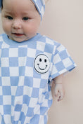 Load image into Gallery viewer, Short Sleeve Bubble Romper | Checkered Smiley Blue