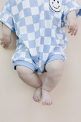 Load image into Gallery viewer, Short Sleeve Bubble Romper | Checkered Smiley Blue