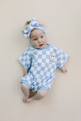 Load image into Gallery viewer, Short Sleeve Bubble Romper | Checkered Smiley Blue