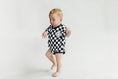 Load image into Gallery viewer, Short Sleeve Bubble Romper | Checkered Smiley Black