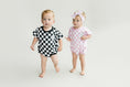 Load image into Gallery viewer, Short Sleeve Bubble Romper | Checkered Smiley Black