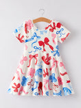 Load image into Gallery viewer, 4th of july Color Bow Printed Short Sleeves Dress