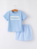 Load image into Gallery viewer, "I ❤ MOMMY" Embroidery Smocking Baby Boys Striped Shorts Set