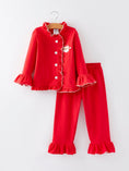 Load image into Gallery viewer, Christmas Red Girls Embroidered Pajamas