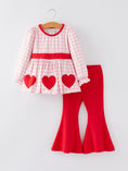 Load image into Gallery viewer, Girls Valentine's Day Heart Applique Plaid Outfits Set