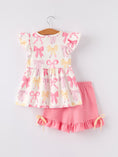 Load image into Gallery viewer, BACK TO SCHOOL Girl's Summer Bow Short Sleeve Shorts Set