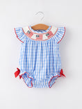 Load image into Gallery viewer, Pre-order 4th of july Flag Embroidery Smocking Girls Romper