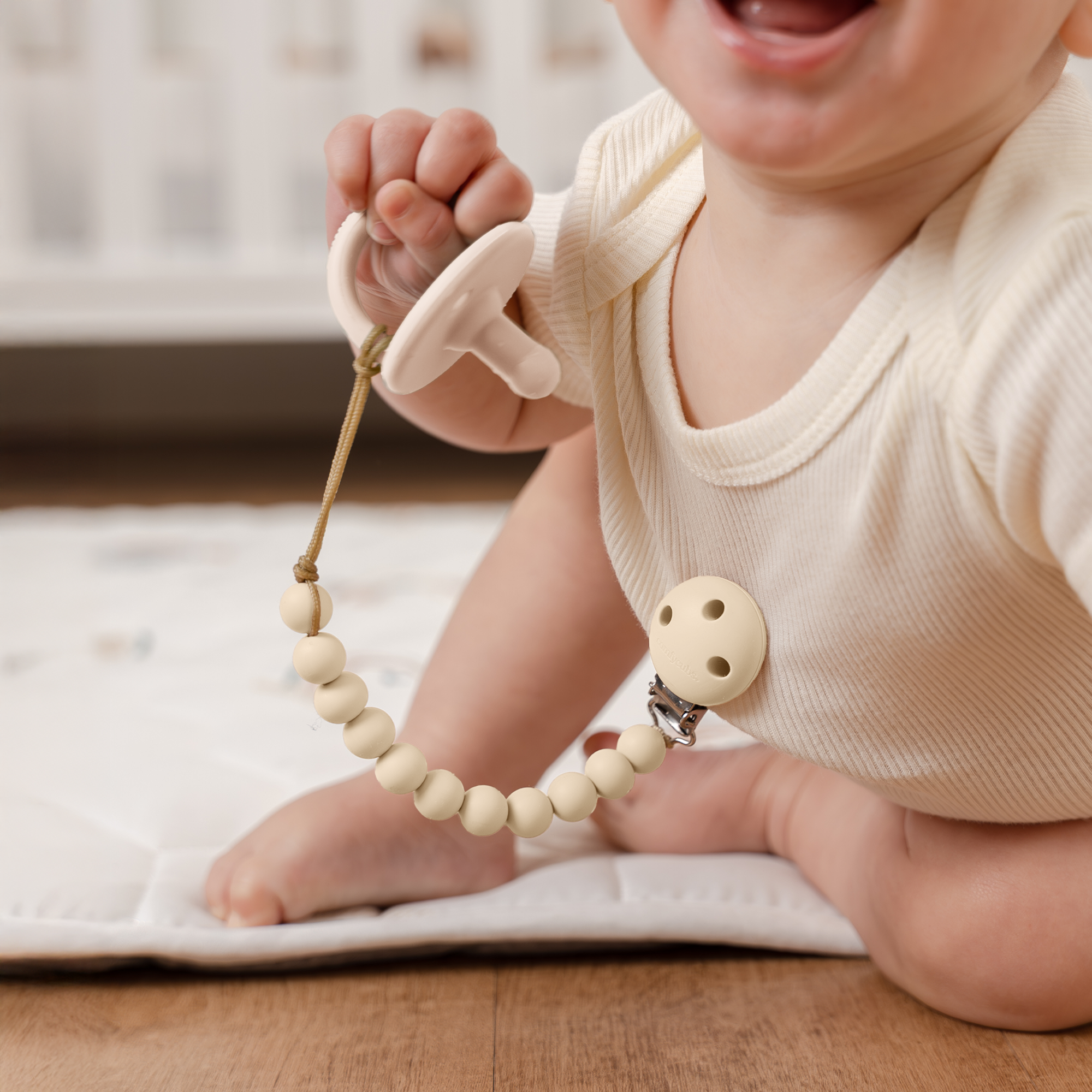 Pacifier Clips in Beige & Light Beige, 2 Pack