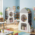 Load image into Gallery viewer, 3-Tier Kids Bookshelf Rocket Space Theme Toddler Toy Storage Organizer-White