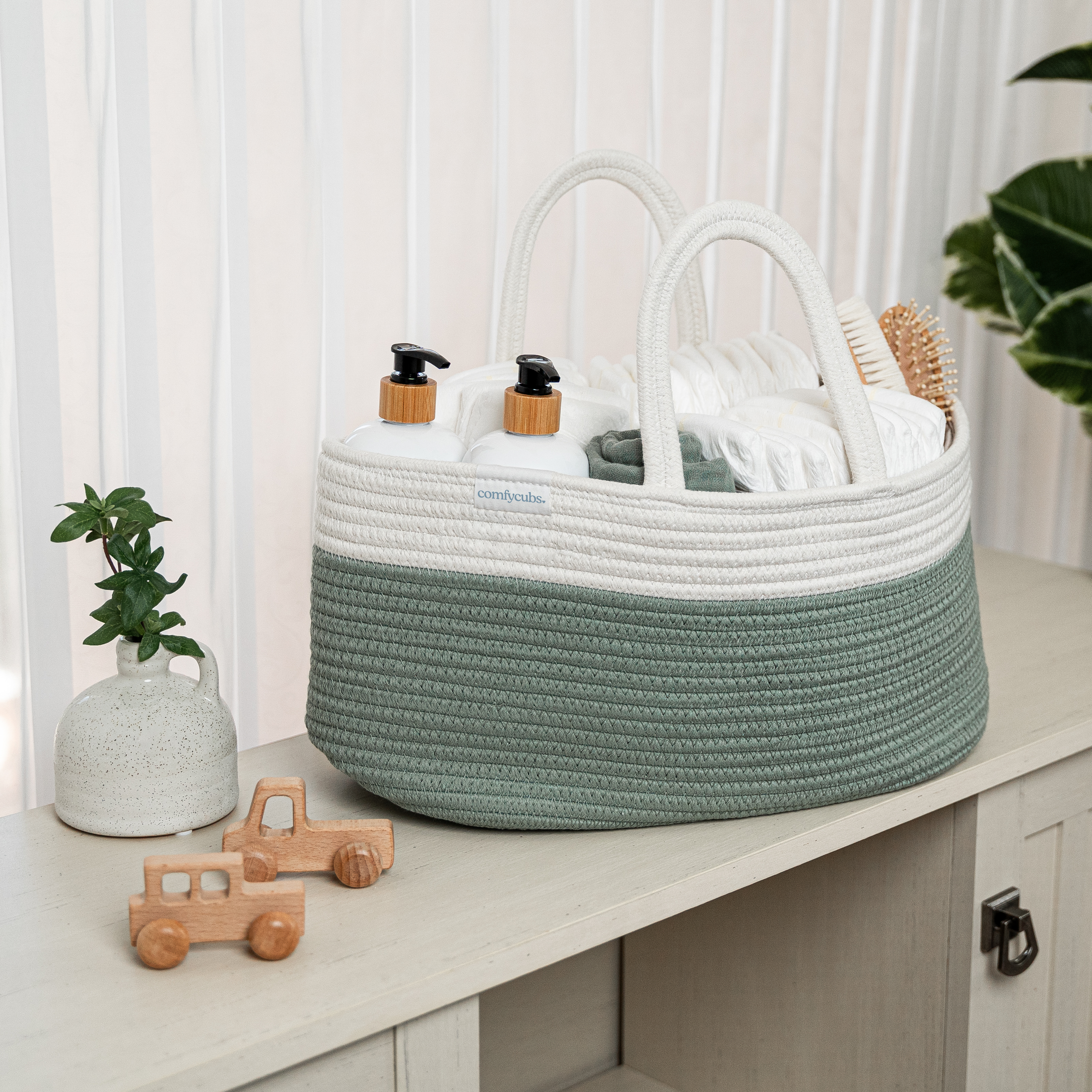 Rope Diaper Caddy in Sage