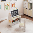 Load image into Gallery viewer, 4-in-1 Kids Table and Chair Set Art Easel with Magnetic Whiteboard and Bookshelf-Natural