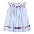 Load image into Gallery viewer, 4th of July Blue Striped Stars Smocked Bishop Dress
