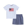 Load image into Gallery viewer, 4th of July Royal Blue Gingham American Flag Shirt and Shorts Set