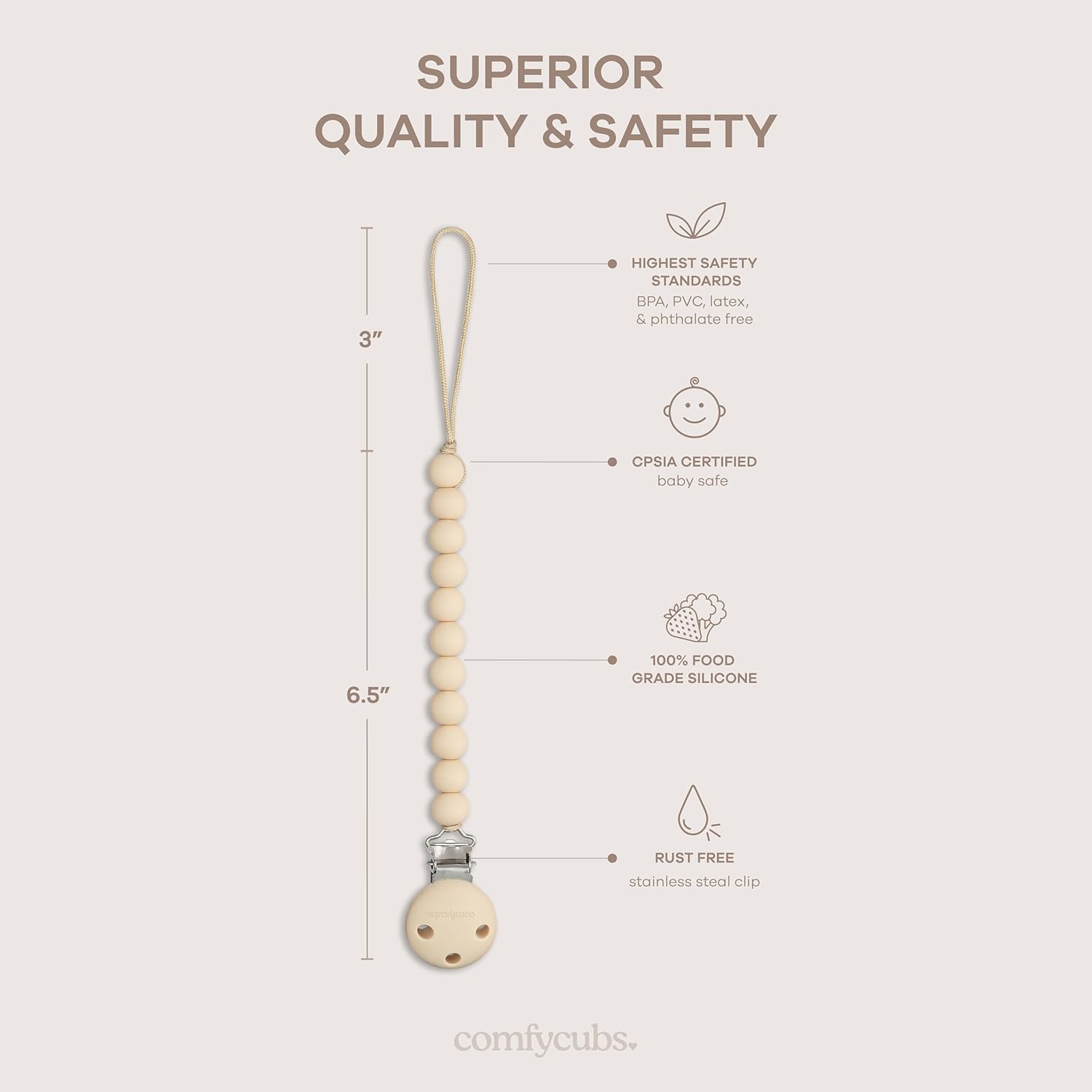 Pacifier Clips in Beige & Light Beige, 2 Pack