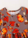 Load image into Gallery viewer, Fall Autumn Leaves Pine Cone Stripe Print Girls Dress
