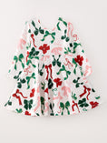 Load image into Gallery viewer, Girls Christmas Bow Print Dress