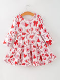 Load image into Gallery viewer, Toddler Girls Valentine Party Dress – Red Bow Heart Print Outfit