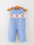 Load image into Gallery viewer, Baby Boy Baseball Smocked Romper – Blue Plaid Summer Outfit